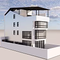 Detached Villa With White Exterior Multi story Gray Roof Black Frames And Wooden Doors
