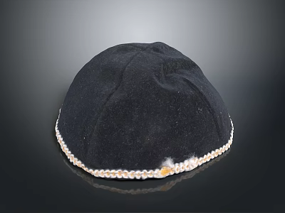 Black Dome Shaped Hat With Pearl Decorated Edge For Daily Use 3d model