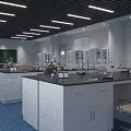 Modern Laboratory Interior With Lab Tables Equipment Specimen Models And Ceiling Lights 3d model