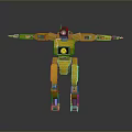 Yellow Robot Character With Open Arms Smiley Face Blue Feet Detailed 3D Design