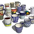 Various Colorful Ceramic Mugs with Diverse Patterns and Unique Designs