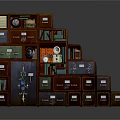 Dark Colored Step Like Multi Layer Storage Cabinet Furniture With Drawers And Compartments