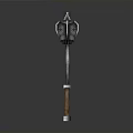 Fantasy War Hammer With Ornate Polished Metal Head And Wooden Handle Design