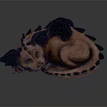 Sleeping Dragon Sculpture With Brown Body Black Wings And Spines