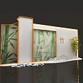 Bamboo Themed Decorative Display Design With Leaf Pattern Screens And Small Tree 3d model