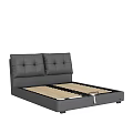 Modern Gray Upholstered Double Bed With Button Tufted Headboard And Wooden Slat Support
