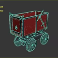 Vintage Red Mining Cart With Black Metal Wheels And Retro Industrial Design