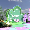 Scenic Photo Check-in Spot With Green Background Cloud Shaped Decorations Pink Purple Flowers And Lawn