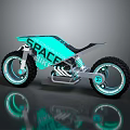 Futuristic Teal Motorcycle With SPACE BIKE Design And Neon Lit Wheels