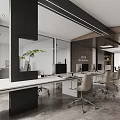 Modern Public Office Space Interior Design With Wooden Wall And Glass Partitions