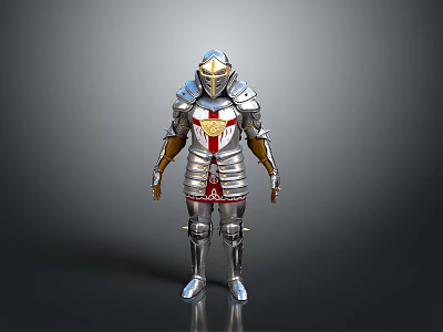 Decorative Medieval Armor Model With Silver Gold And Red Cross Chest Design 3d model