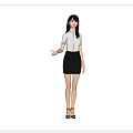 Woman in White Shirt and Black Leather Skirt with High Heels from Front Side Back Views