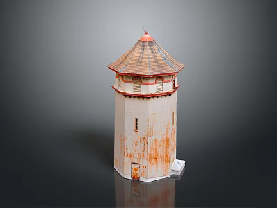 Architectural Model Of White Lighthouse With Red Roof Windows And Small Door 3d model