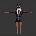 Fashionable Black Hoodie With Wolf Ear Design And Matching Shorts Outfit