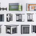 Various Small Building Kiosk Designs With Modern Styles Different Colors And Windows 3d model