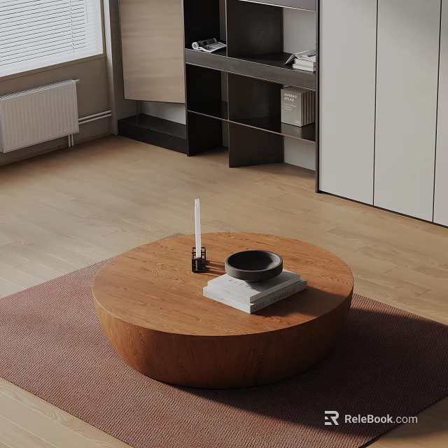 Modern Sofa Coffee Table Combination With Wooden Top And Decor On Area Rug 3d model 