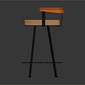 Modern Bar Stool With Orange Red Backrest Beige Seat Cushion And Black Metal Frame