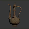 Vintage Copper Pitcher as Traditional Household Item with Ornate Design and Curved Spout
