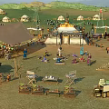 Traditional Mongolian Garden Landscape With Yurts Stalls Camels People And Decorative Flags