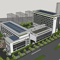 Modern Architectural Complex With Solar Panel Roofs Landscaped Gardens And Circular Courtyard