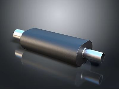 High Quality Black Metal Cylinder With Silver Ends On Shiny Reflective Surface 3d model