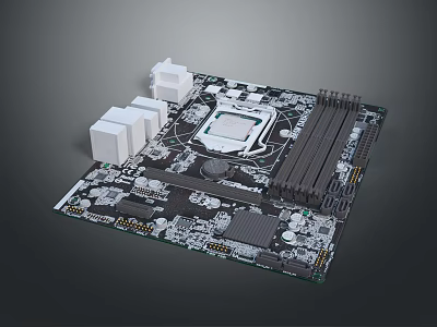 High Performance Computer Motherboard With CPU Socket RAM Slots And Circuitry Components 3d model