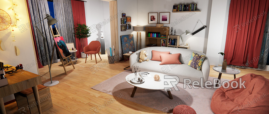 Living Room Modern Apartment Single Apartment model