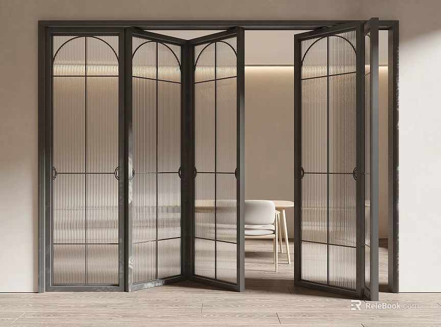 Modern Folding Doors With Glass And Metal Frames For Interior 3d model 