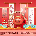 Chinese New Year Festive Decor With Red Lantern Cloud Motifs And Auspicious Snake Elements