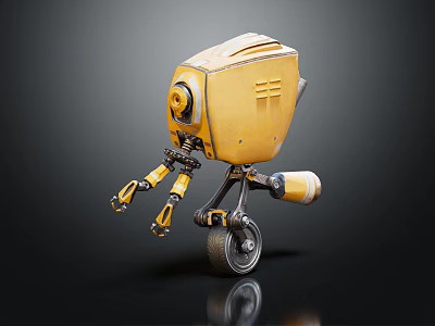 Yellow Smart Robot Featuring Robotic Arms Wheels And Sensor Head Design 3d model
