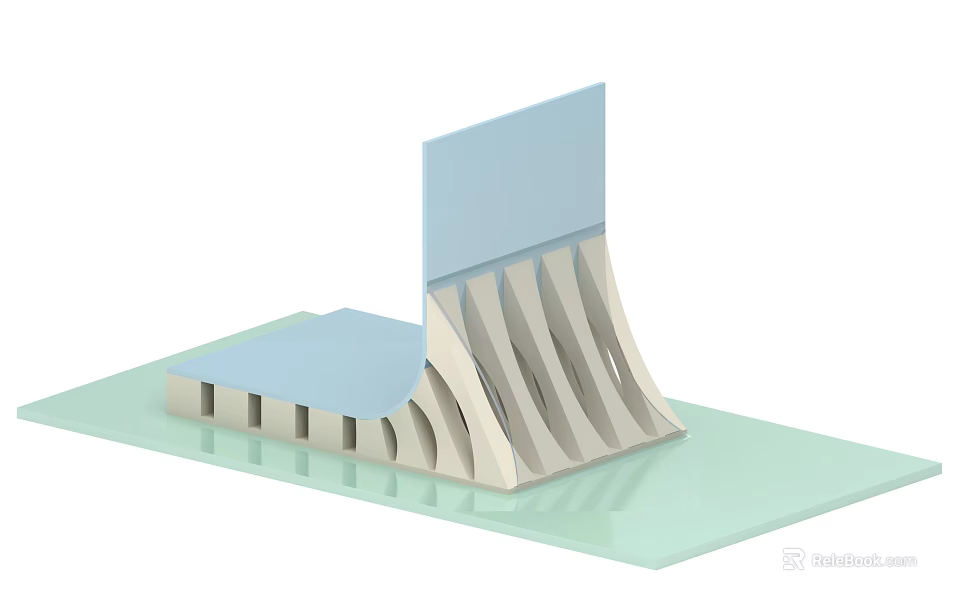 3D Architectural Structure With Blue Platform And White Support Beams On Green Surface 3d model 
