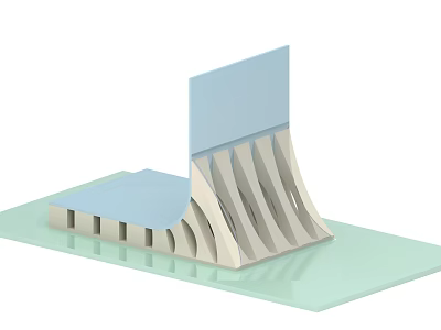 3D Architectural Structure With Blue Platform And White Support Beams On Green Surface 3d model