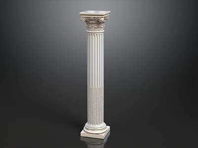 Classical White Column with Intricate Carved Details and Square Base on Dark Background 3d model