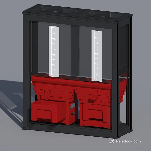 Glass Enclosed Display Structure With Black Frame Red Base And White Vertical Components 3d model 