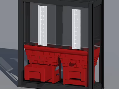 Glass Enclosed Display Structure With Black Frame Red Base And White Vertical Components 3d model
