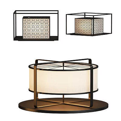 Modern Table Lamp With Black Metal Frame And Fabric Shade Contemporary Design 3d model