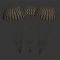 Three 3D Rendered Military Parachutes With Suspension Lines On Dark Background