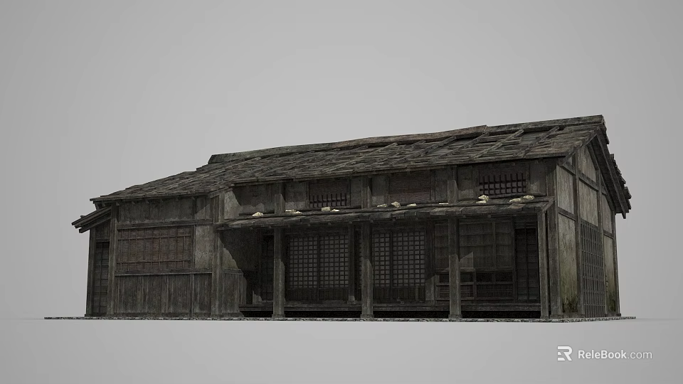 Ancient Architecture With Wooden Structure Weathered Roof Traditional Windows Porch And Classic Style Design 3d model 