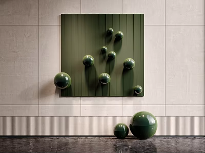 Modern Wall Decor With Green Spheres And Vertical Panels 3d model