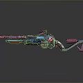 Futuristic Sci Fi Weapon Design With Blue Red Accents And Metallic Barrel Scope Stand