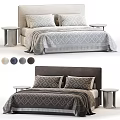 Modern Upholstered Double Bed With Geometric Quilted Bedding And Marble Nightstands For Stylish Bedroom Decor
