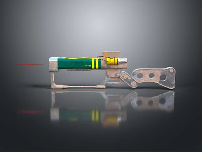Mechanical Laser Tool With Green Yellow Casing Metal Bracket And Red Laser Beam 3d model