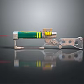 Mechanical Laser Tool With Green Yellow Casing Metal Bracket And Red Laser Beam