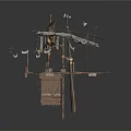 Rustic Scenic Construction With Skull Wooden Planks Ropes Metal Parts And Debris
