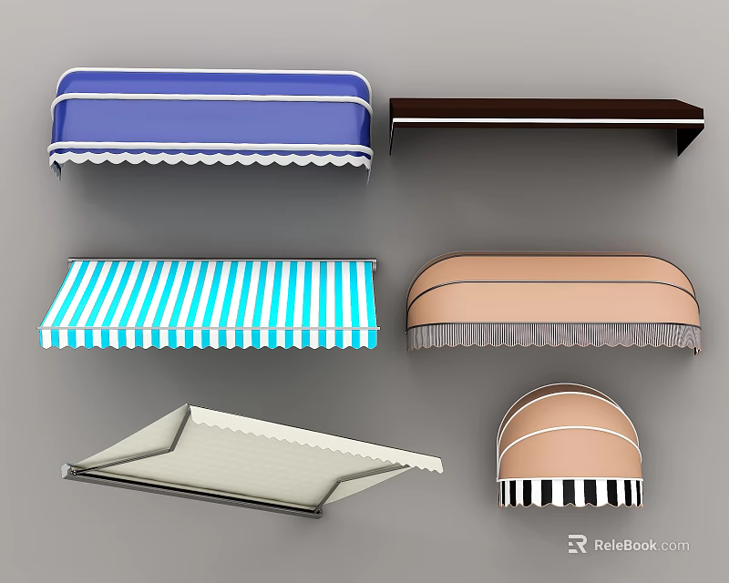 Various Awnings With Different Styles Colors And Patterns For Outdoor Use 3d model 