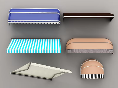 Various Awnings With Different Styles Colors And Patterns For Outdoor Use 3d model