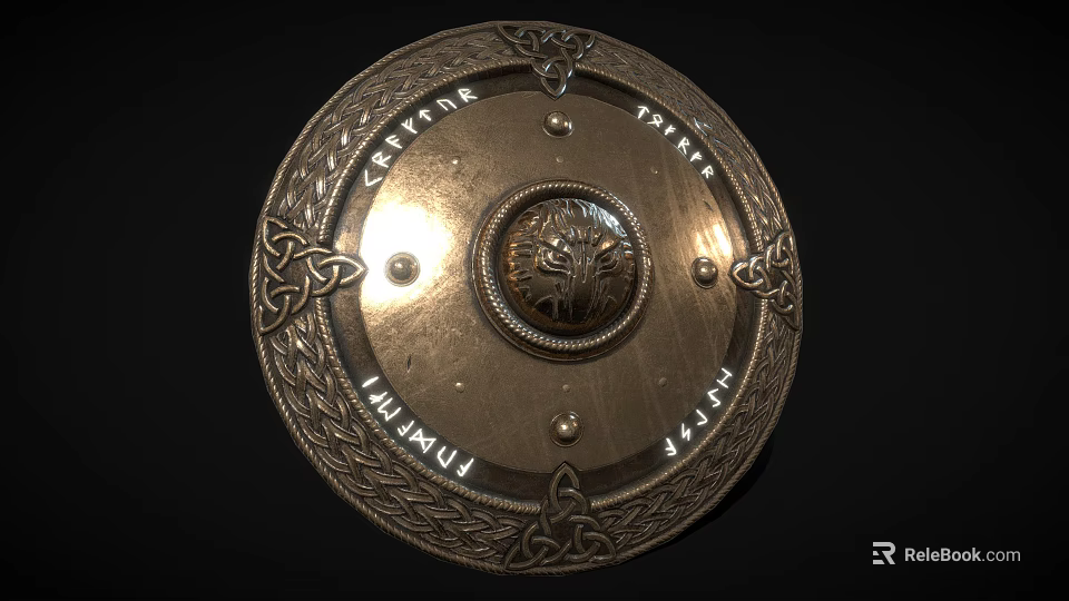 Decorative Round Metal Shield With Intricate Celtic Knots And Central Animal Head 3d model 