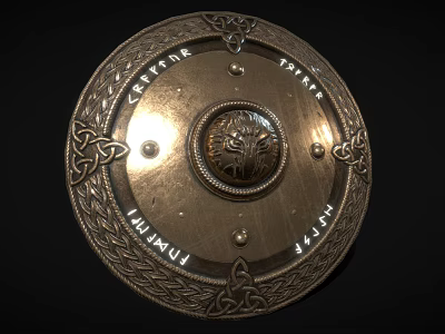 Decorative Round Metal Shield With Intricate Celtic Knots And Central Animal Head 3d model