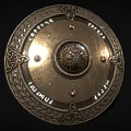 Decorative Round Metal Shield With Intricate Celtic Knots And Central Animal Head