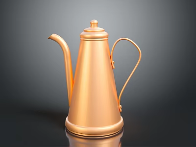 Golden Metal Teapot Sculpture With Smooth Carved Design And Reflective Finish 3d model